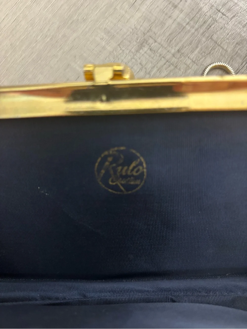 Vintage Rulo Creations Yellow Clutch Purse Chain Strap Gold Frame